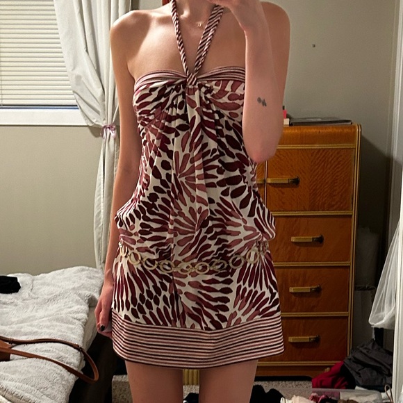 BCBG MAXAZRIA Vintage Pink, White and Red Halter Dress | Women’s Size XXS - Picture 2 of 5